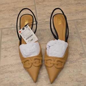 Zara Camel Pointed Toe Heels with Black Slingback